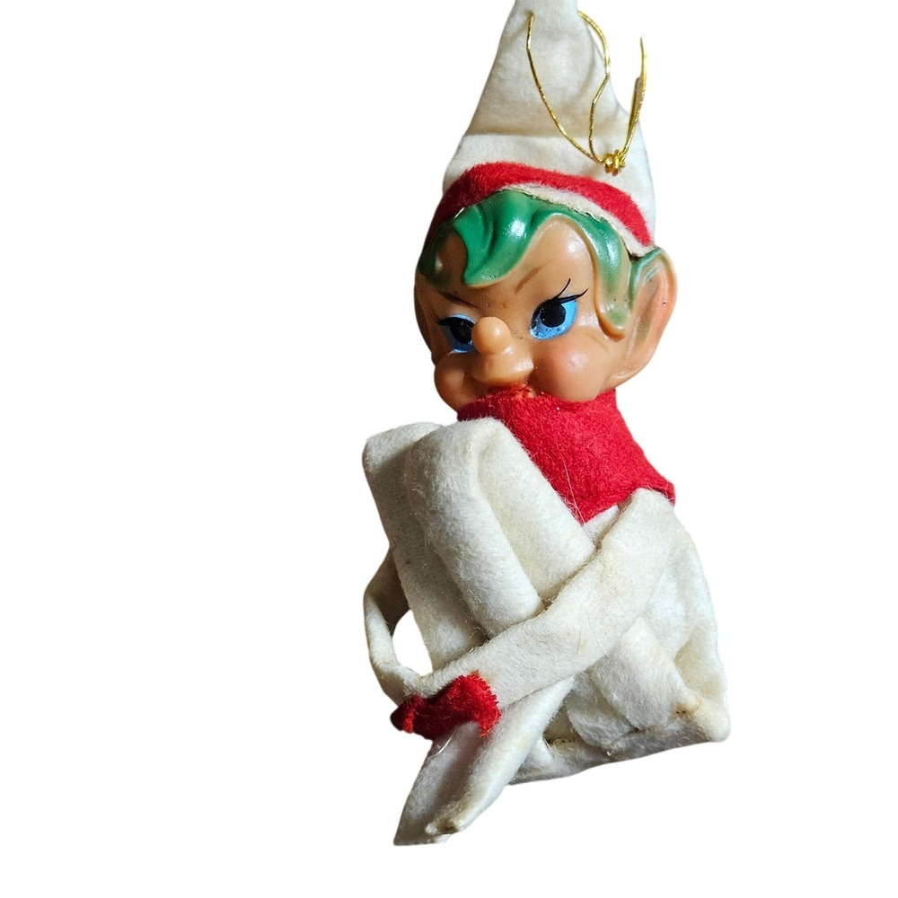 Vintage 60s Christmas Knee Hugger Pixie Elf Ornament 4.5" Made in Japan Holiday